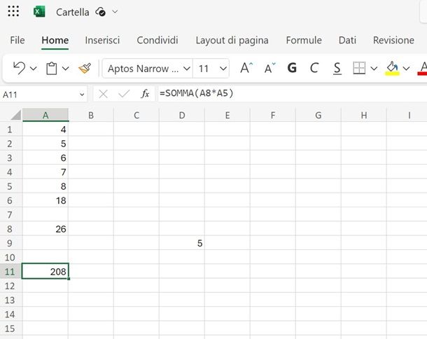 excel somma
