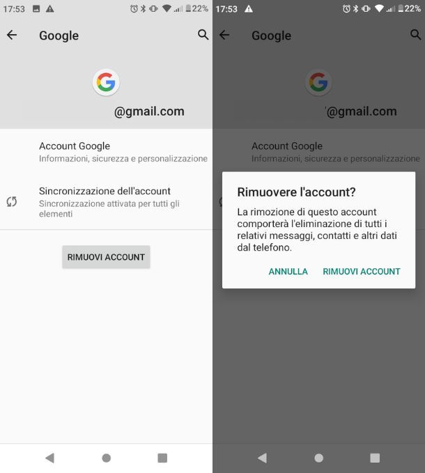 Eliminare indirizzo email Android