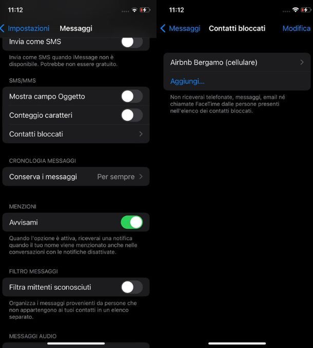 blocco messaggi iphone