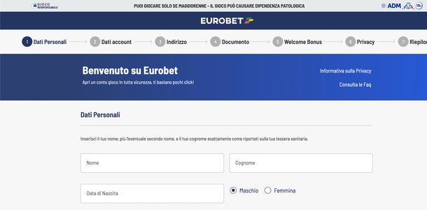 EuroBet registrazione