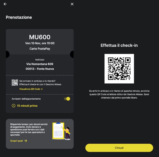 visualizzazione codice QR prenotazione