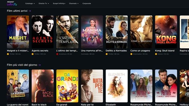 Mediaset Infinity siti per film