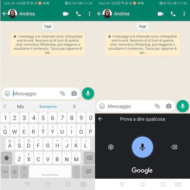 Dettare messaggio WhatsApp su Android