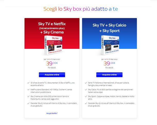 Pacchetti Sky Box