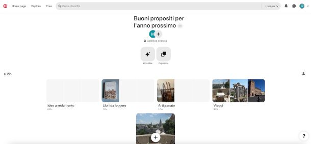 creazione bacheca su Pinterest