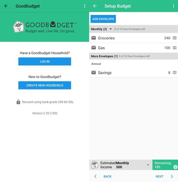 Goodbudget Android divisione spese