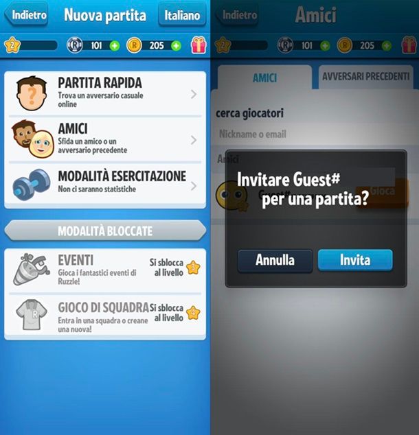 Aggiungere e invitare amici Ruzzle