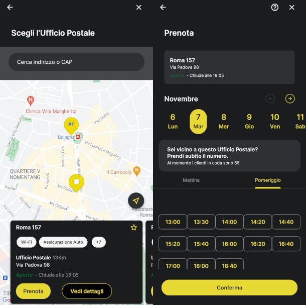 selezione ufficio postale app Poste Italiane