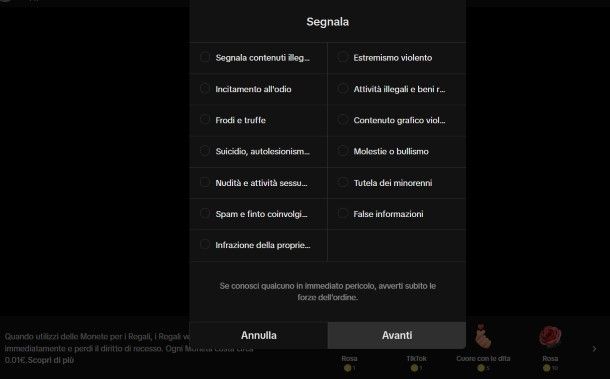 Come segnalare una live su TikTok