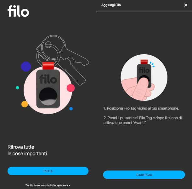 schermate app Filo