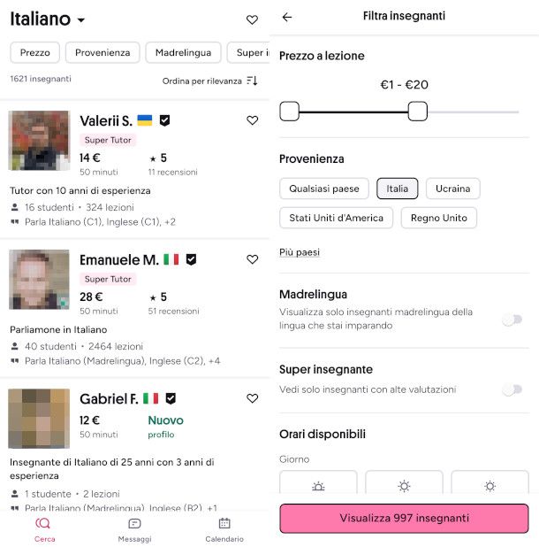 schermate app Preply