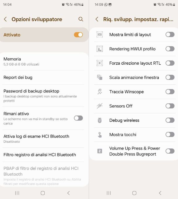 modalità sviluppatore android