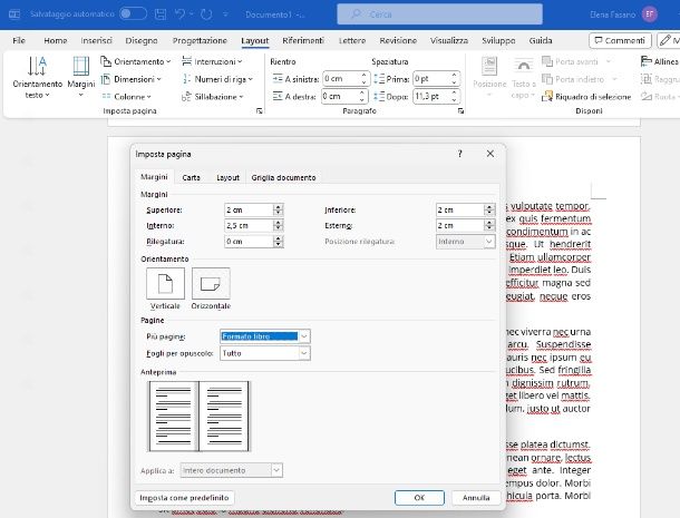impaginare libro su word