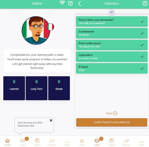 schermate app MosaLingua