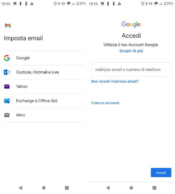 Aggiungere email su Android