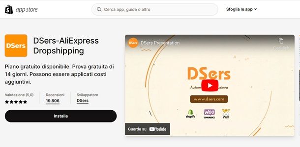 DSers di AliExpress su App Store di Shopify