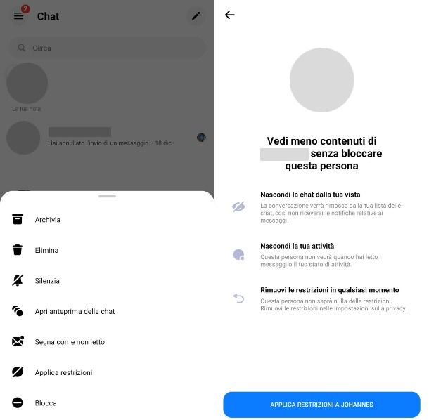 Applicare restrizioni Messenger