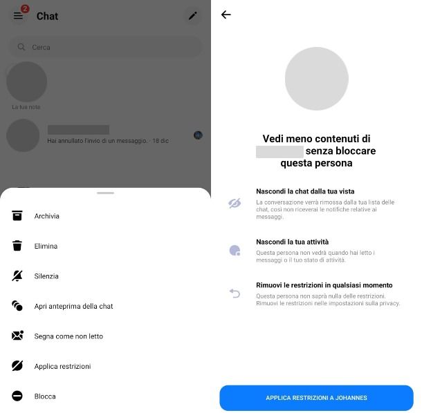 Applicare restrizioni Messenger