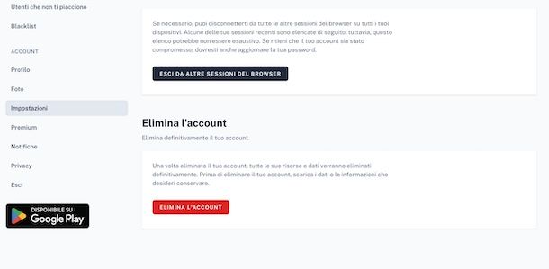 Eliminare account Lovepedia