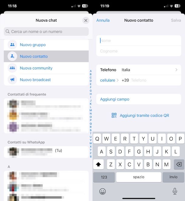 Salvare numero su WhatsApp per iPhone