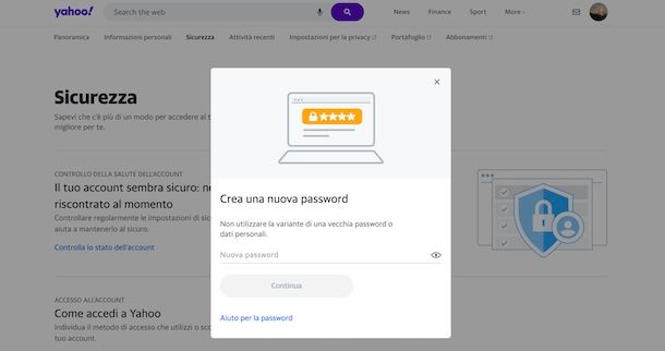 Cambiare password Yahoo