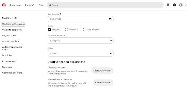 Eliminare account Pinterest