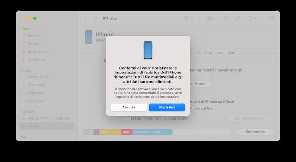 Reset di iPhone dal Finder