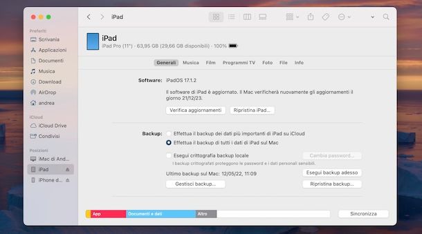 Backup iPad su Mac
