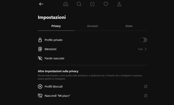 Come impostare la privacy su Threads