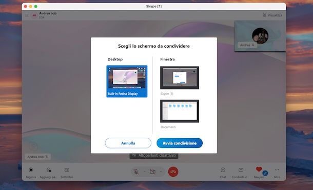 Skype condivisione schermo