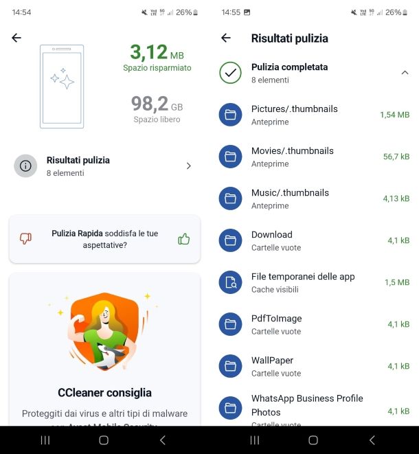 Liberare spazio su CCleaner per Android