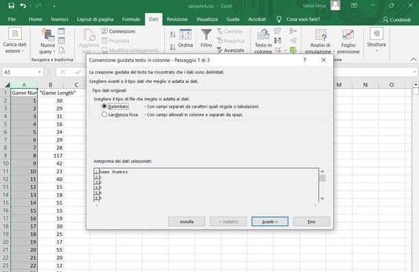 divisione dati excel