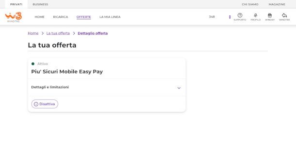 disattivazione servizio PIù Sicuri WINDTRE