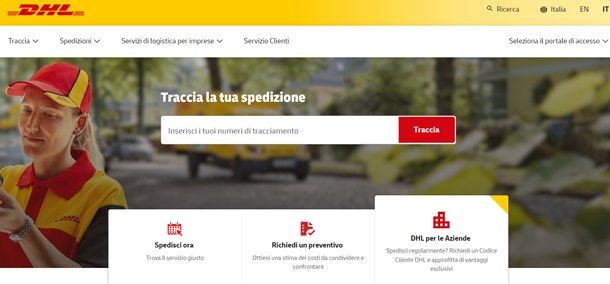 Il sito Internet di DHL