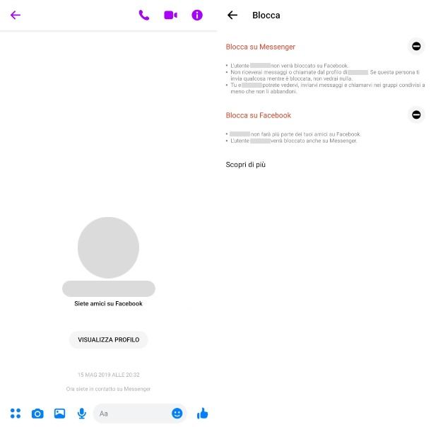 Come bloccare una persona su Messenger da smartphone