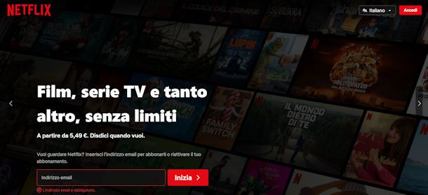 Creare account Netflix da PC