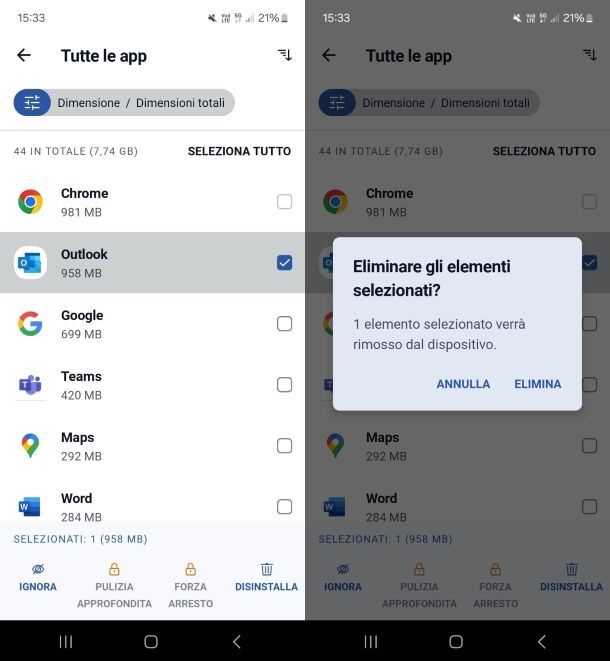 Eliminare app su CCleaner per Android