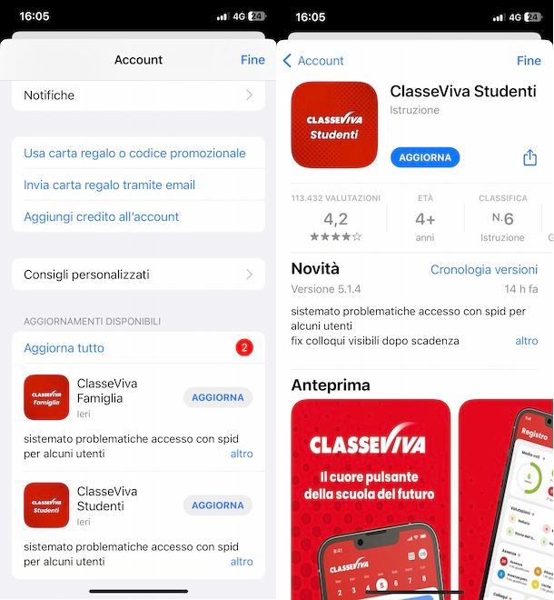 Aggiornare ClasseViva Studenti su iPhone