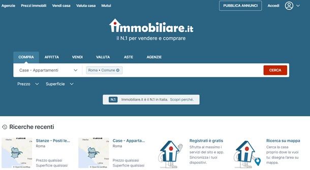 Il sito Internet di Immobiliare.it