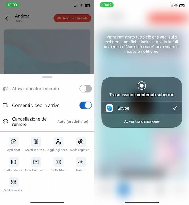 Condivisione schermo Skype su iPhone