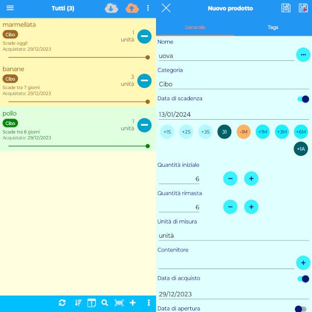 schermate app Scadenza Prodotti