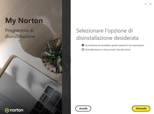 norton disinstallazione