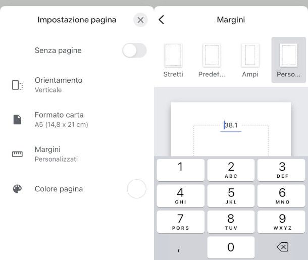 impostazioni margini app Google Documenti