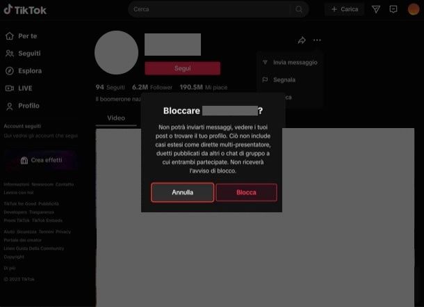 Bloccare su TikTok Web