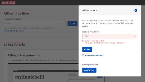 attivazione codice libro area myZanichelli