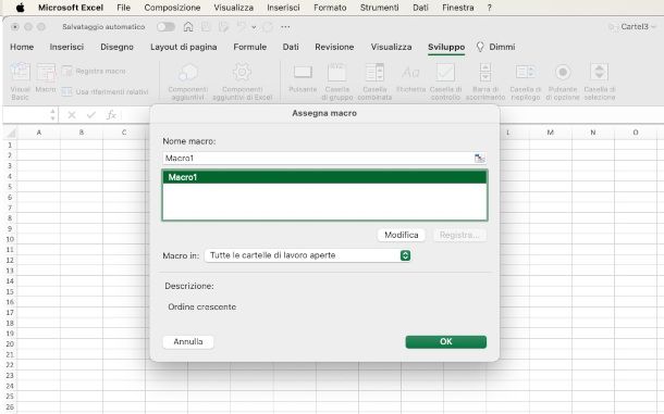 creazione pulsante macro su Excel per Mac