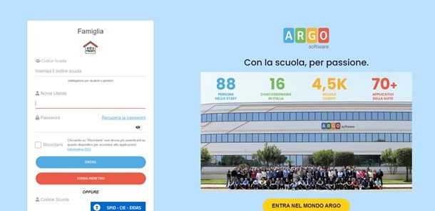 Il portale di Argo Famiglia