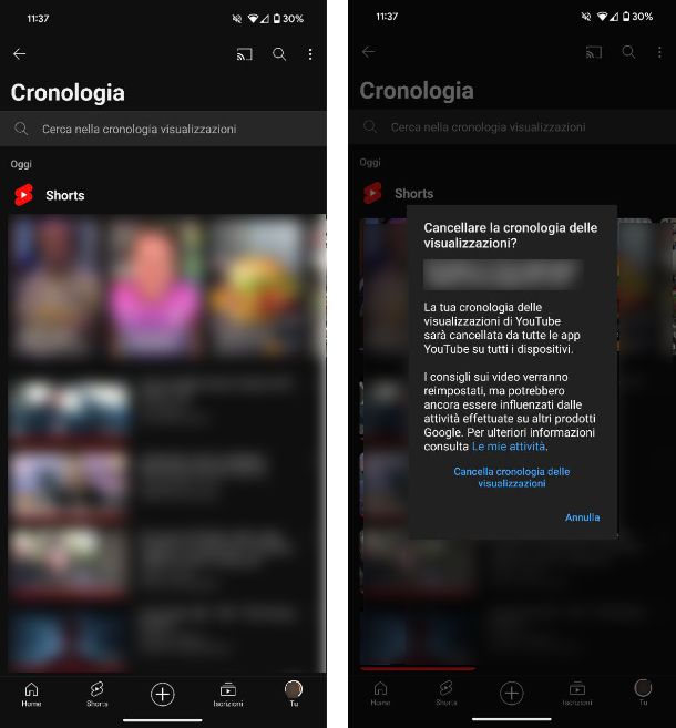 Come cancellare la cronologia di YouTube su Android