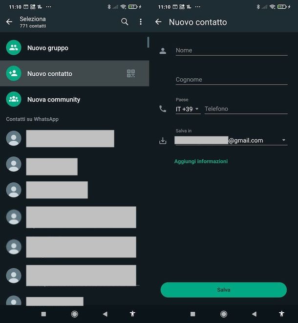 Salvare numero su WhatsApp per Android