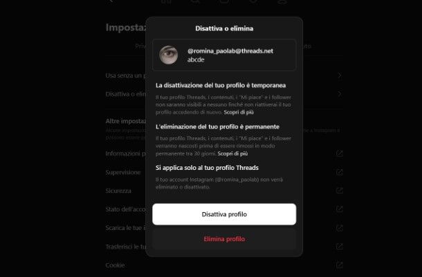 Come cancellarsi da Threads